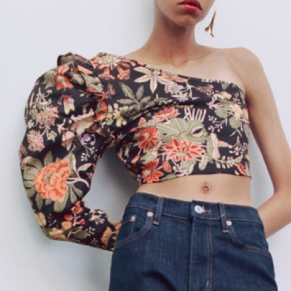 Zara Floral Printed Asymmetrical Crop Top